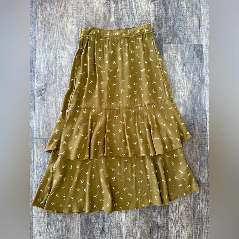 Madewell Floral Tiered Olive Skirt